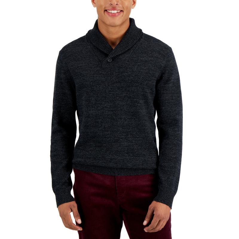 Club Room Mens Shawl Collar Button Sweater Black Large