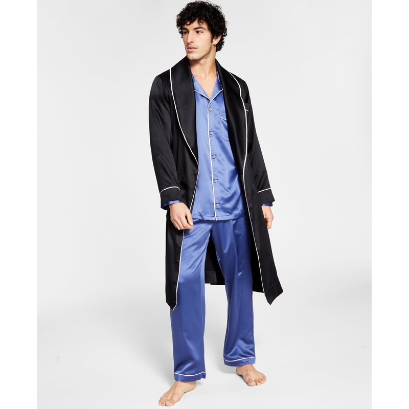 International Concepts Mens Satin Pajama Robe Black Large - XL