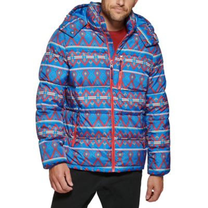 Men's Club Room Stretch Hooded Puffer Jacket Kings Patch Work 2XL