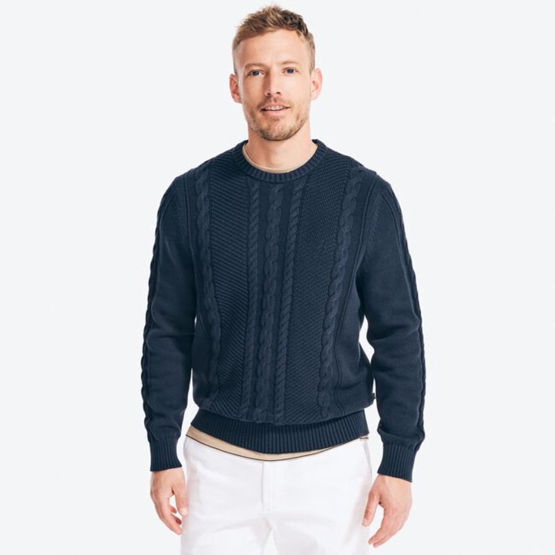 Nautica Mens Cable Knit Crewneck Sweater Navy Blue 2XL