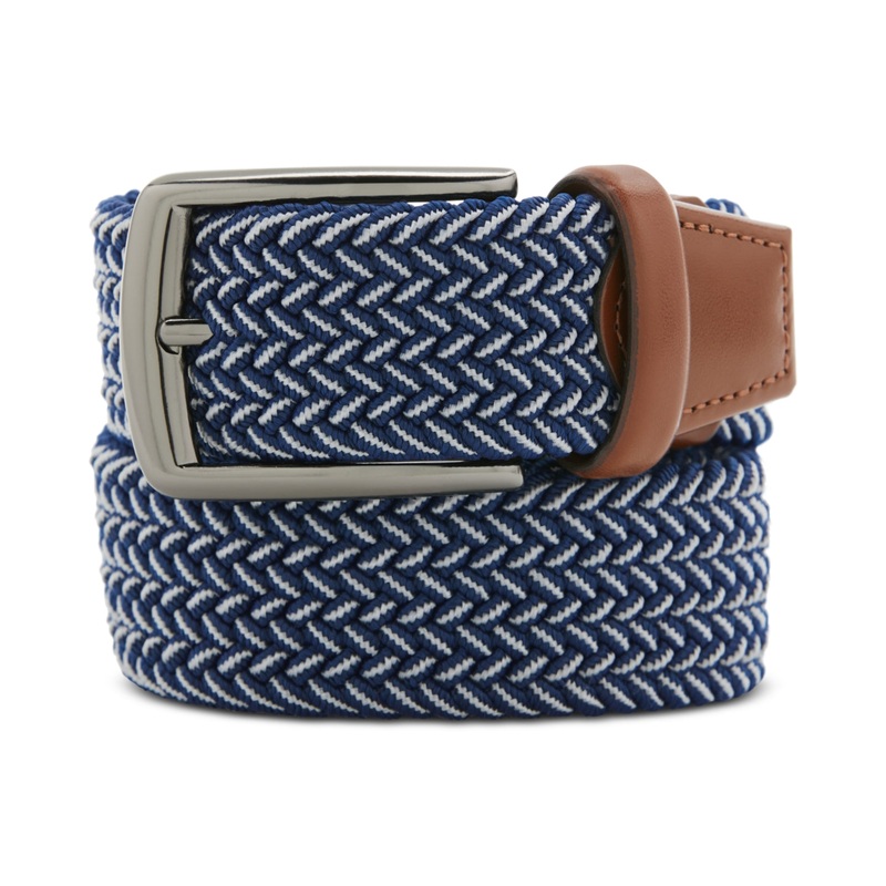 Perry Ellis Portfolio Mens Happy Blue Navy Stretch Woven Belt Medium 34 - 36