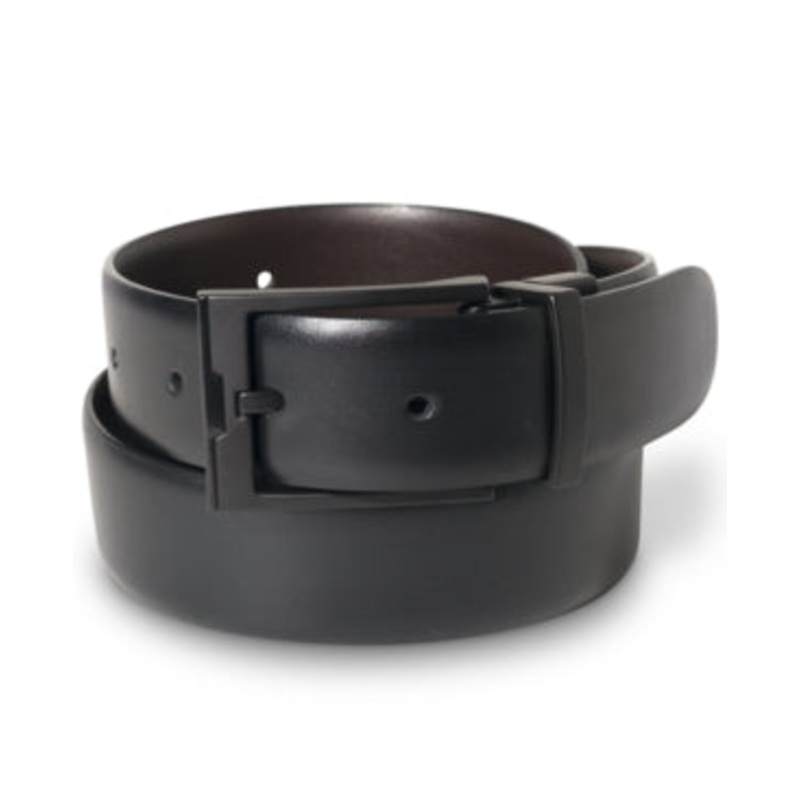 Perry Ellis Portfolio Mens Matte Black Buckle Leather Belt Size 44
