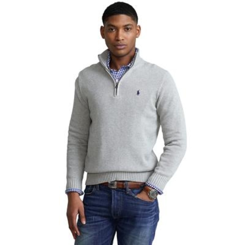 Polo Ralph Lauren Mens Cotton Quarter-Zip Sweater Andover Heather Grey XS