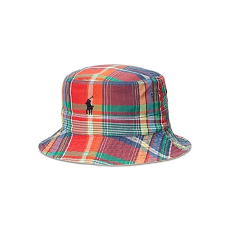 Polo Ralph Lauren Mens Reversible Madras Bucket Hat Red Multi  Small Medium