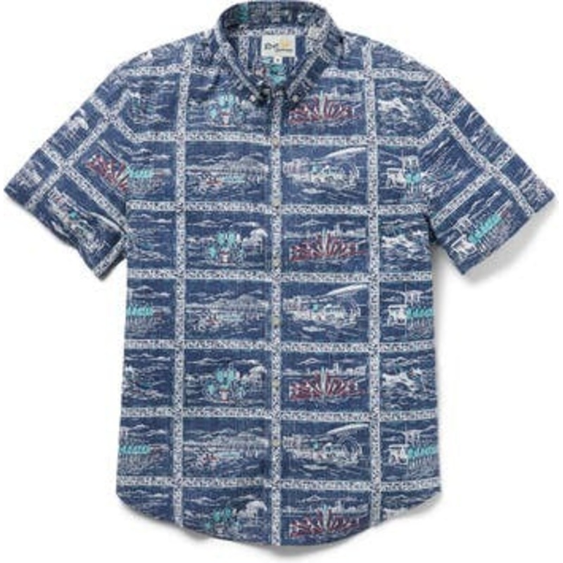 Reyn Spooner Lifeguards Tailored Print Short Sleeve Button-Down Shirt Navy Small