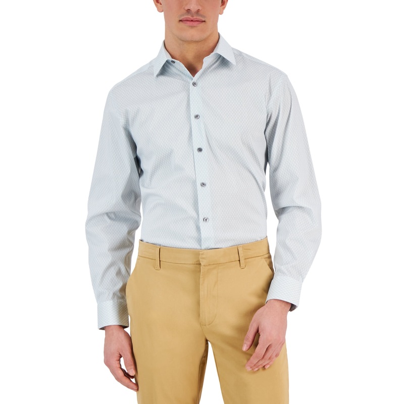 Alfani Men's Honeycomb Button Down Dress Shirt White Blue 17 - 17.5 / 36 - 37