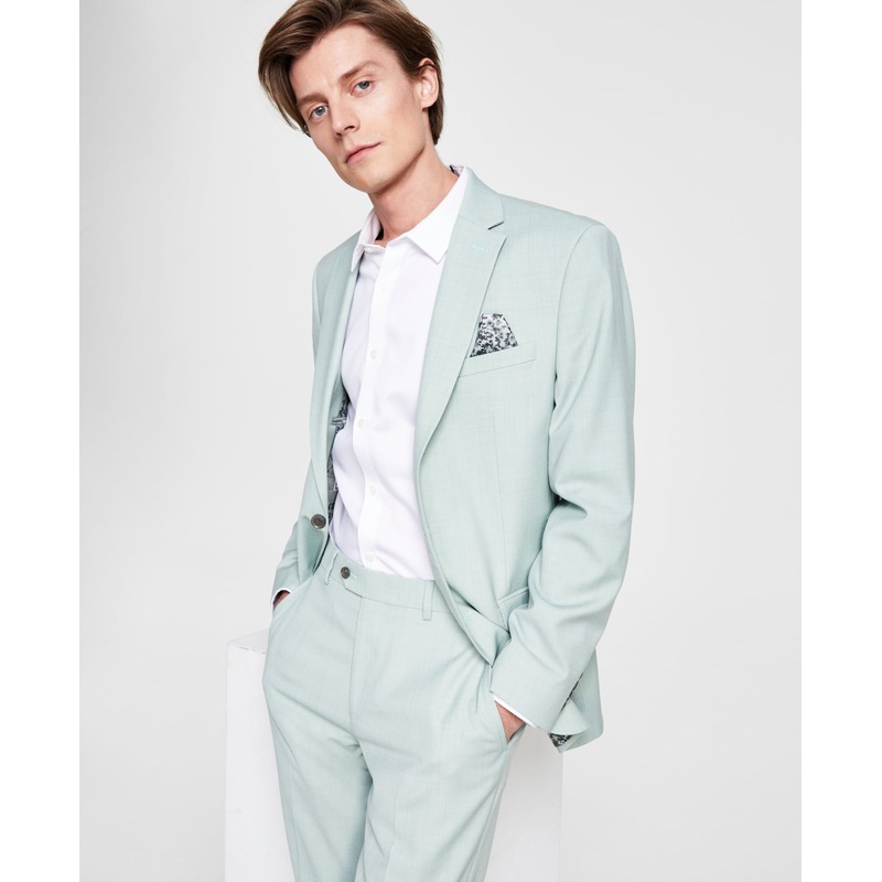 Bar III Men's Slim Fit Sharkskin Suit Jacket Green 46L