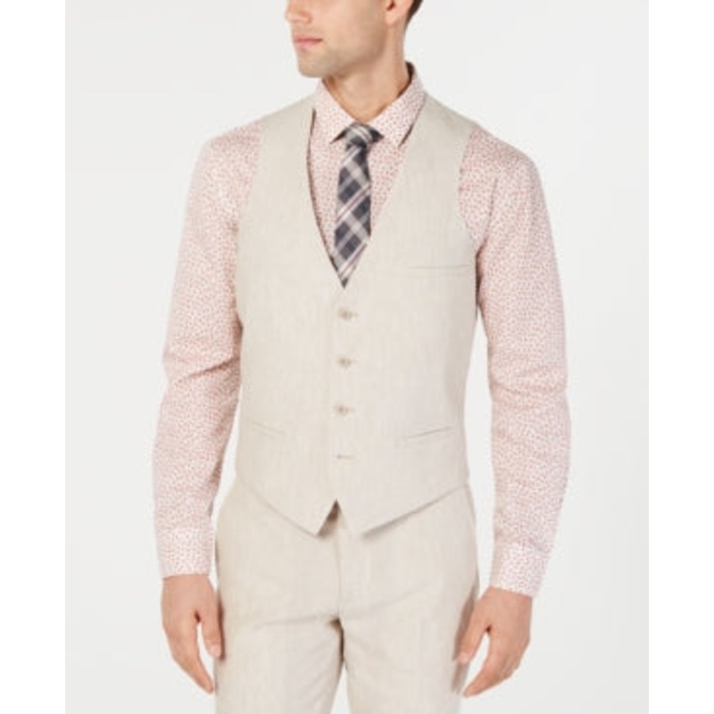 Bar III Men's Slim Fit Tan Beige Linen Suit Vest Large