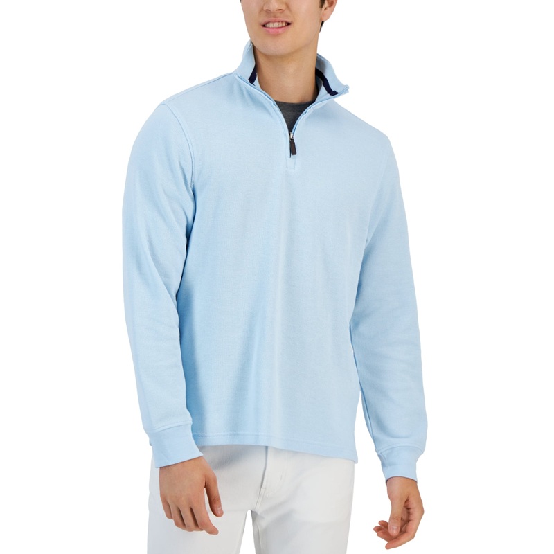 Club Room Mens Quarter-Zip Pullover Sweater French Rib Baby Blue XL