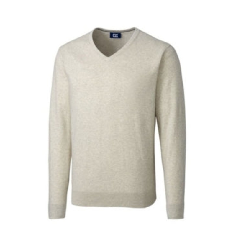 Cutter and Buck Mens Long Sleeve V Neck Sweater Beige Large