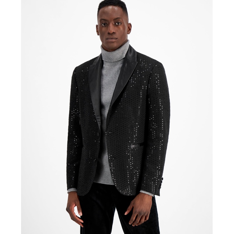 International Concepts Men's Slim Fit Sequin Sport Coat Deep Black XS