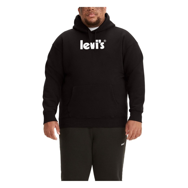 Levis Mens Big and Tall Relaxed Fit Logo Graphic Hooded Sweatshirt Caviar 3XL