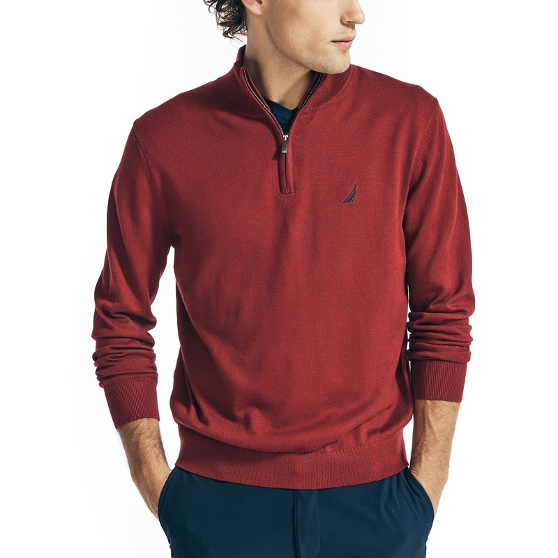 Nautica Mens Navtech Quarter Zip Sweater Classic Fit Biking Red Large