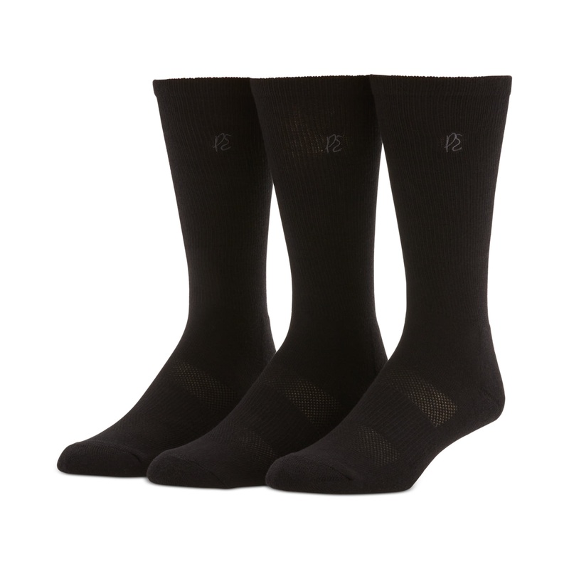 Perry Ellis Portfolio Men's 3 Pk. Luxe Moisture Wick Black Crew Socks One Size