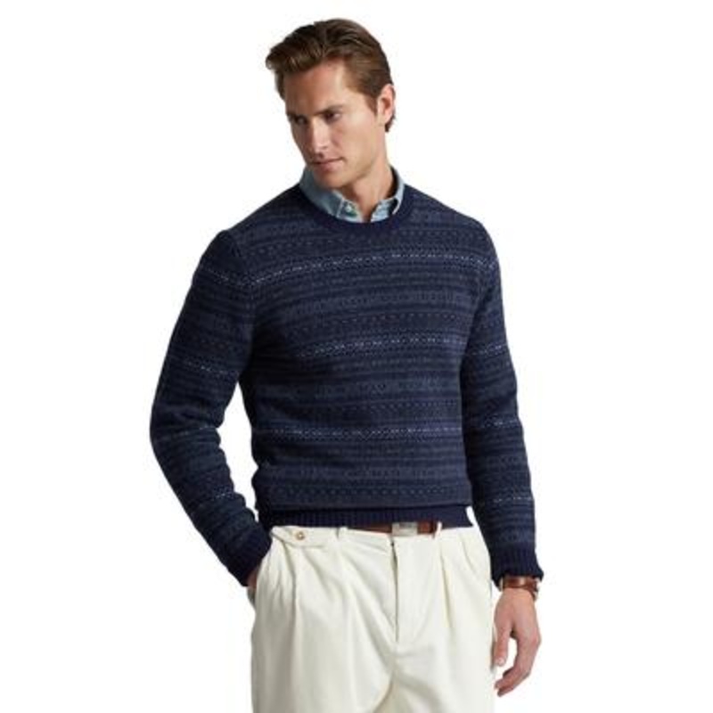Polo Ralph Lauren Men's Fair Isle Wool Cashmere Crewneck Sweater Navy Small