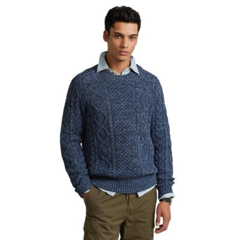 Polo Ralph Lauren Mens Blue Marl Aran Knit Sweater 2XL