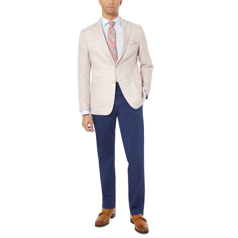 Tallia Mens Slim Fit Patterned Sport Coat Linen Pink 46R