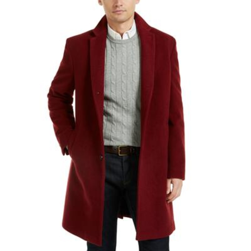 Tommy Hilfiger Mens Addison Double-Button Wool Blend Overcoat Red 36S