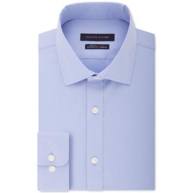 Tommy Hilfiger Mens Fitted THFlex Button Down Shirt Blue Bay 14.5 32 33