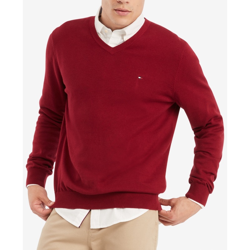Tommy Hilfiger Mens Signature V-Neck Sweater Rouge XL