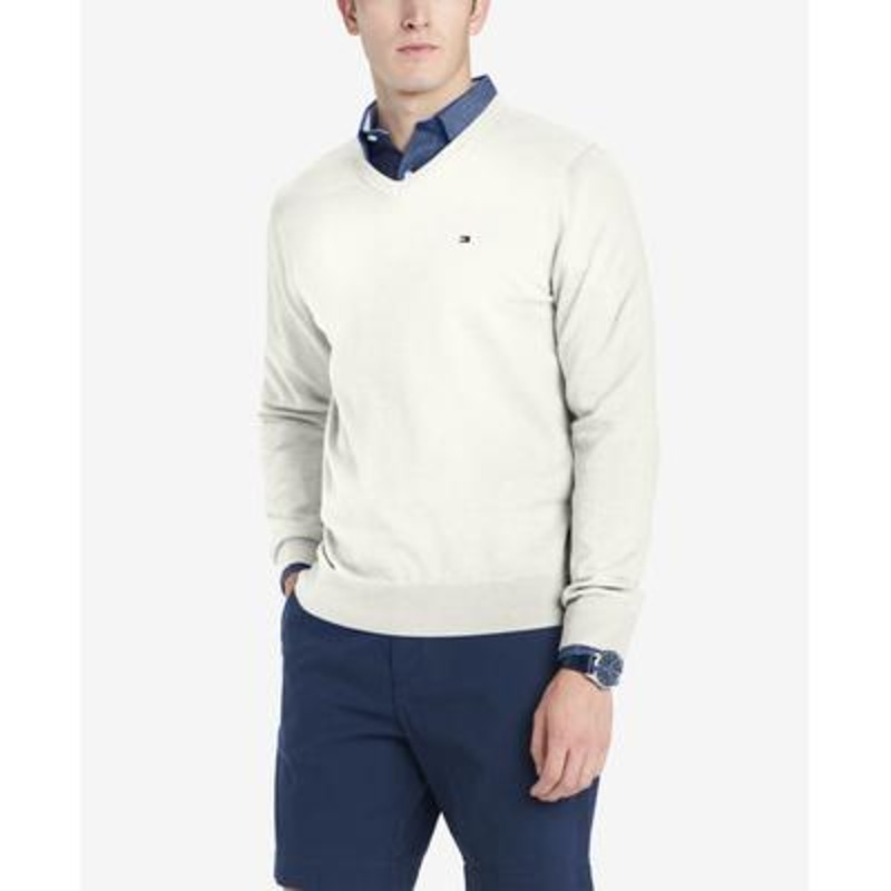 Tommy Hilfiger Mens V-Neck Sweater Snow White Small