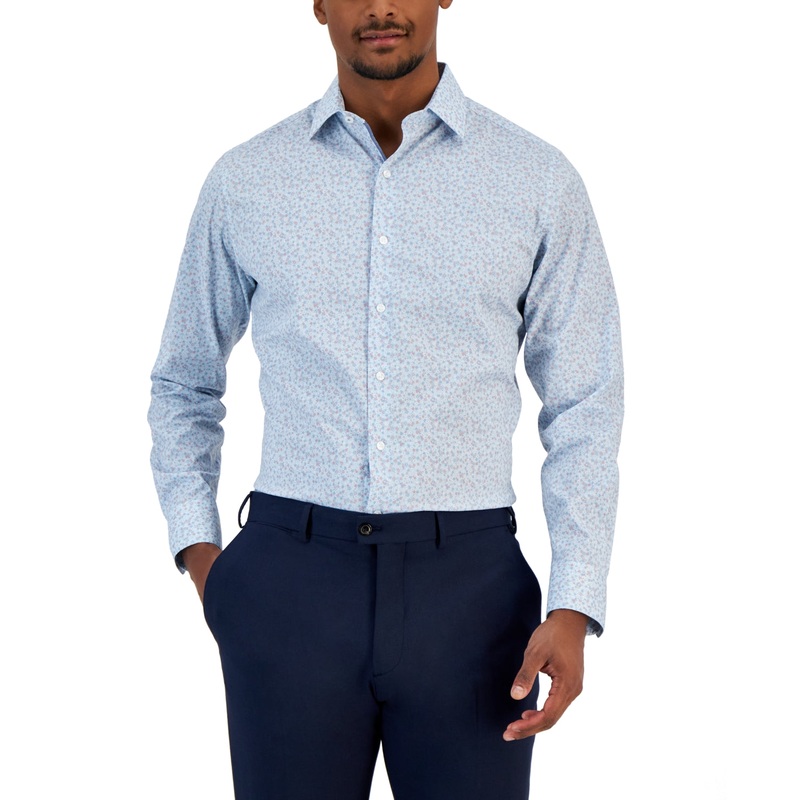 Bar III Men's Floral Print Button Down Dress Shirt Blue Small