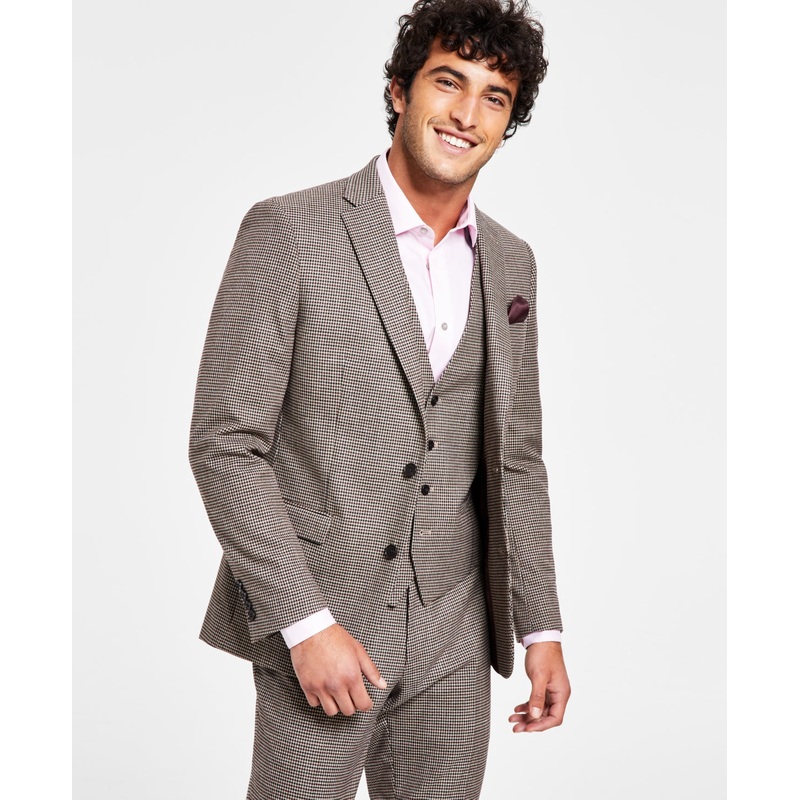 Bar III Men's Slim Fit Burgundy Black Check Blazer 38R