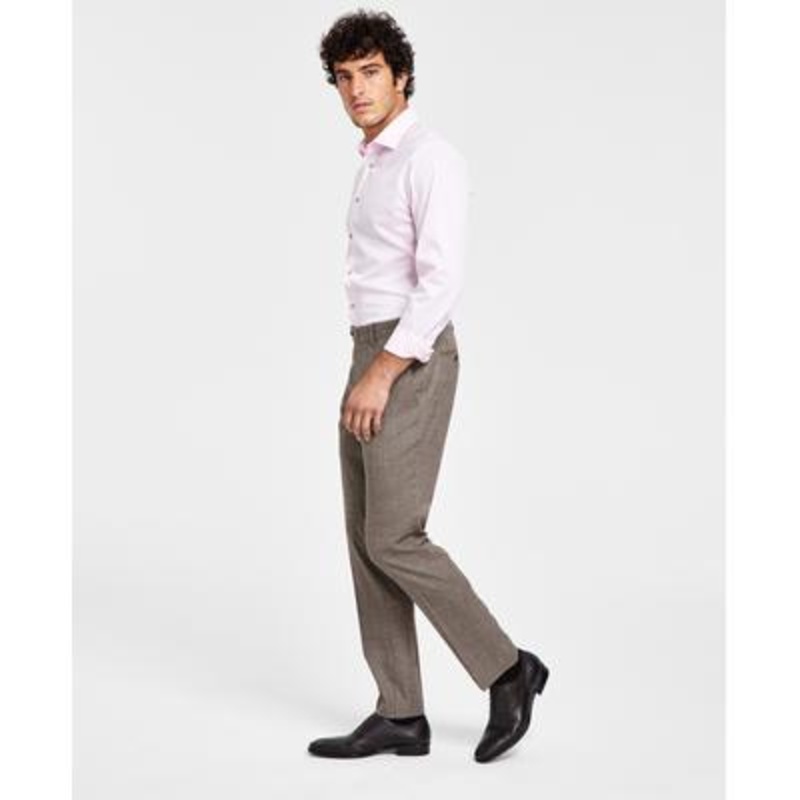 Bar III Men's Slim Fit Check Dress Pants Burgundy Black Check 34 x 34
