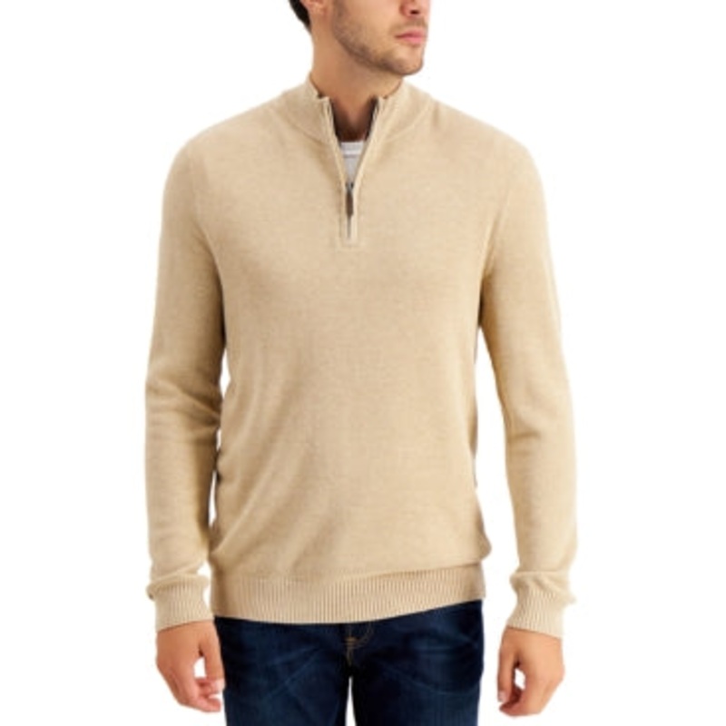 Club Room Men's Quarter-Zip Cotton Sweater Toast Heather 2XL