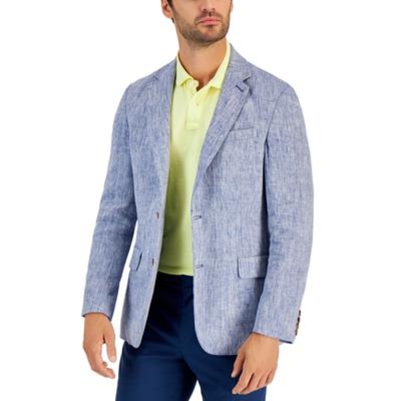 Club Room Mens Linen Two Button Blazer Chambray Blue XL