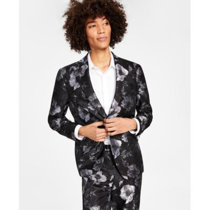 I.N.C. International Concepts Mens Slim Fit Floral Suit Jacket Deep Black XS