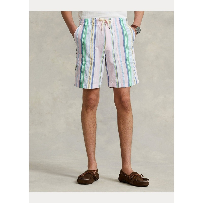 Polo Ralph Lauren 8-Inch Relaxed Fit Seersucker Shorts Medium Pink Blue