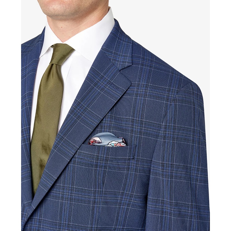 Sean John Mens Blue Plaid Pattern Suit Jacket 36S