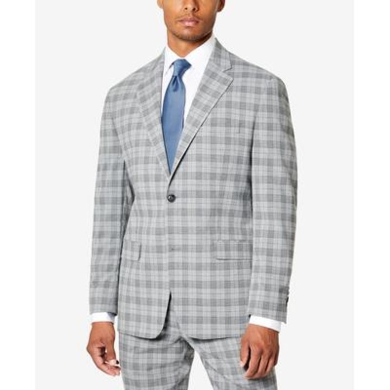 Sean John Mens Classic Fit Patterned Suit Jacket Grey 48L
