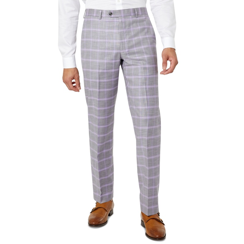 Sean John Mens Classic Fit Plaid  Dress Pants Grey 38 x 32