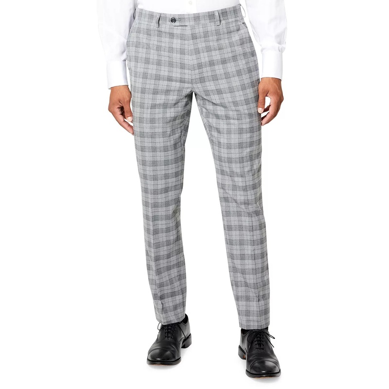 Sean John Mens Classic Fit Plaid Dress Pants Grey 42 x 30
