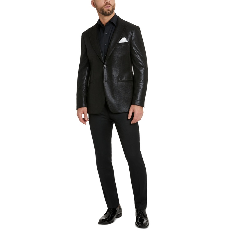 Tallia Mens Slim Fit Peak Lapel Black Blazer 46L