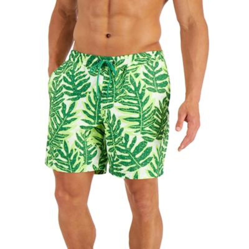 Club Room Men's Bold Leaves Swim Trunks Green Garden 2XL