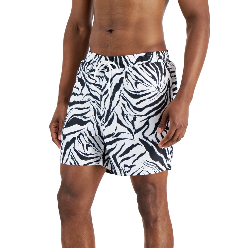 International Concepts Mens Tiger Stripe 5 Swim Trunks White XL