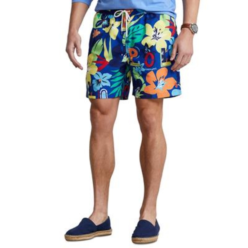 Polo Ralph Lauren Men's Traveler Class Logo Tropical Swimwear Shorts Blue XS