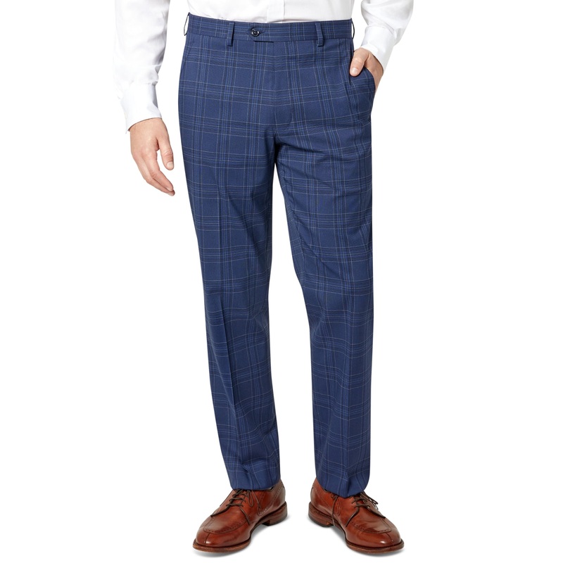 Sean John Mens Blue Plaid Classic Fit Dress Pants 40 x 30