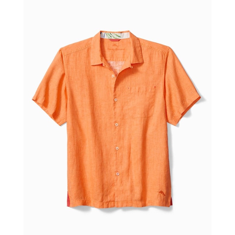 TOMMY BAHAMA Mens Short Sleeve Linen Sea Glass Camp Shirt 3XL Orange Peel