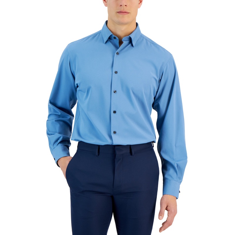 Alfani Men's Regular Fit Travel Knit Blue Button Down Shirt 18 - 18.5 / 36 - 37