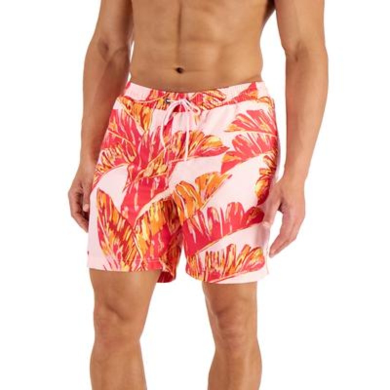 Club Room Men S Quick-Dry Tropical Leaves 7 Swim Trunks Blush Pink XXL 2XL
