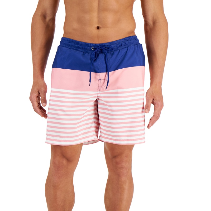 Club Room Mens Sporty Stripes 7" Swim Trunks Cerulean Blue Pink XL
