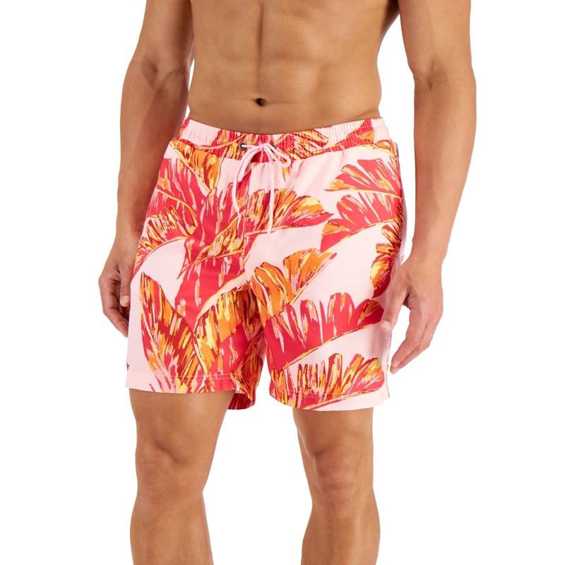 Club Room Mens Tropical Leaves Swim Trunks Blush Medium