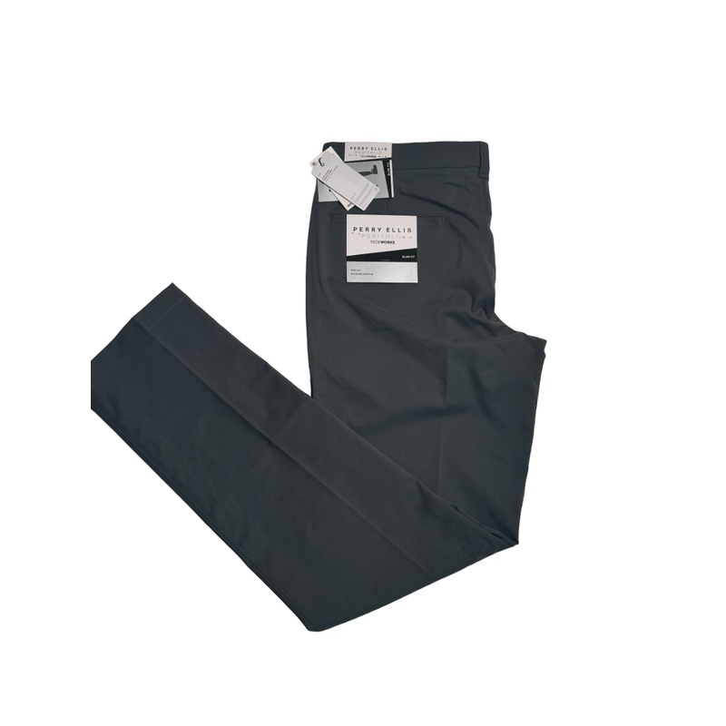 Perry Ellis Portfolio Mens Slim-Fit Solid Stretch Pants Magnet Grey 34 x 34