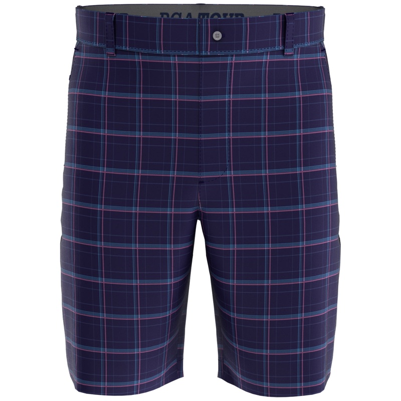 PGA TOUR Men's Roadmap-Print Plaid Golf Shorts Navy 38