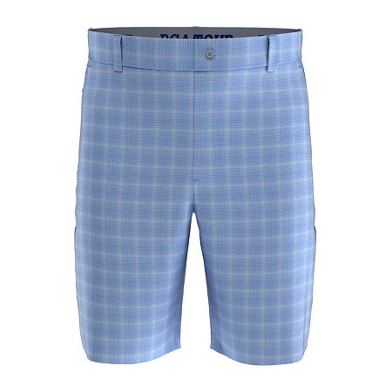 PGA TOUR Mens 9" Plaid Golf Shorts Blue 40
