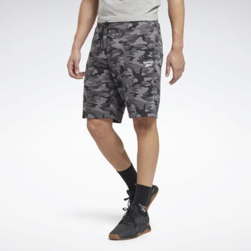Reebok Mens Camo Print Drawstring Shorts  Black Camo Small